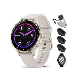 Garmin 010-02785-04 Venu 3S Health Fitness GPS Smartwatch Gold Steel Bezel with Ivory Case 41mm Bundle with Deco Essentials Charging Dock, Dust Cover