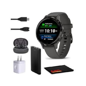 Garmin Venu 3S Advanced Fitness and Health Tracker Smart Watch Slate Stainless Steel Bezel with 41 MM Pebble Gray Case and Silicone Band 1.2 Inch AMOL