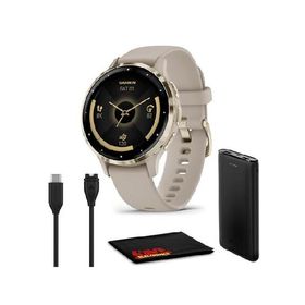 Garmin Venu 3S Advanced Fitness ＆ Health Tracker Smart Watch Soft Gold Stainless Steel Bezel with 41 MM French Gray Case and Silicone Band 1.2 Inch A