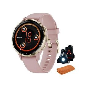 Garmin 010-02785-03 Venu 3S Health Fitness GPS Smartwatch Gold Steel Bezel w/Dust Rose Case (41mm) | Official USA Partner Model | Bundle with Towel, D