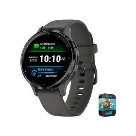 Garmin 010-02785-00 Venu 3S Health Fitness GPS Smartwatch Steel Bezel with Pebble Gray Case 41mm Bundle with 2 YR CPS Enhanced Protection Pack