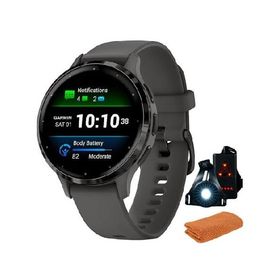 Garmin 010-02785-00 Venu 3S Health Fitness GPS Smartwatch Steel Bezel with Pebble Gray Case (41mm) Bundle with Workout Sport Towel and Deco Essentials