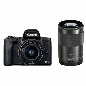 【中古】「非常に良い」Canon ミラーレス一眼カメラ EOS Kiss M2 ダブルズームキット ブラック KISSM2BK-WZK