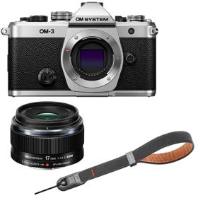 OM SYSTEM オーエムシステム OM-3 ボディ シルバー＋17mm F1.8 II レンズ＋P-CB-296(ディープグレー)セット