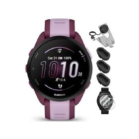 Garmin 010-02863-33 Forerunner 165 Music Smart Sport Watch Berry + Lilac Bundle with Deco Essentials Charging Dock, Silicone Dust Cover 3 Pack and Scr