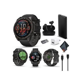 Garmin Fenix 8 47MM AMOLED Sapphire Premium Multisport GPS Smartwatch Carbon Gray DLC Titanium with Black Gray Silicone Band, Built-in LED Flashlight,