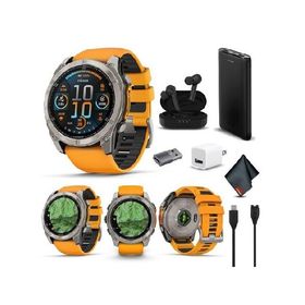 Garmin Fenix 8 51MM AMOLED Sapphire Premium Multisport GPS Smartwatch Titanium with Spark Orange/Graphite Silicone Band, Built-in LED Flashlight, Fitn