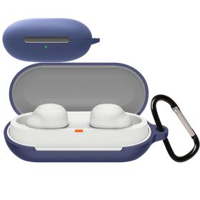 新品 For SONY WF-C500 ケース ソニー WF-C500 保護カバー 柔らかい シリコン製 WF-C500 ケース 落下防止 キズ防止 耐衝撃 防塵 軽量 装着充電可能 カラビナ付き 紛失防止(ブルー)