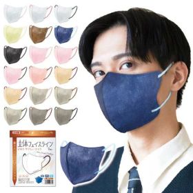 ビホウマスク 安心の日本製 自社製の国産高機能フィルタ使用! フェイスラインにスッキリフィット(小顔形状) 多彩なカラーバリエーション 個性に合わせて選べる楽しさ!男女兼用! 立体フェイスラインやさしいマスク (ネイビー×水色) 標準サイズ 7枚入 1袋