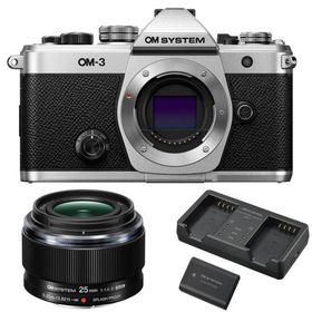 OM SYSTEM オーエムシステム OM-3 ボディ シルバー＋M.ZUIKO DIGITAL 25mm F1.8 II レンズセット