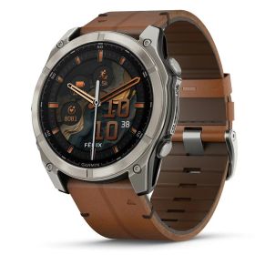 ガーミン fenix 8 Sapphire AMOLED 51mm Ti / Chestnut Leather Band 【Suica対応】スマートウォッチ 010-02905-81 [0100290581]【返品種別A】