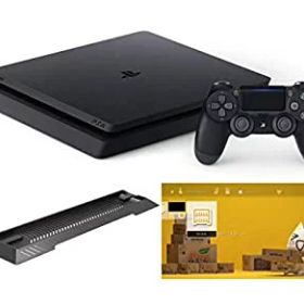 【中古】「ほぼ新品」PlayStation 4 ジェット・ブラック 500GB (CUH-2200AB01)アンサー PS4用縦置きスタンド 付 & オリジナルカスタムテーマ 配信