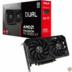 ASUS Dual Radeon RX 9060 XT 16GB GDDR6グラフィックスカード (PCIe 5.0、HDMI 2.1b、DisplayPort 2.1a、2.5スロットデザイン、Axial-techファンデザイン、0dBテクノロジーなど)。