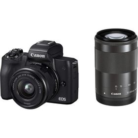 新品Canon ミラーレス一眼カメラ EOS Kiss M ダブルズームキット ブラック EOSKISSMBK-WZK