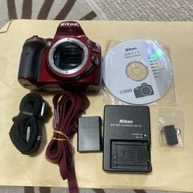 送料無料 NIKON D3200 通電 撮影 フラッシュOK 現状渡し ジャンク 小物付き レッド ニコン デジタル一眼レフカメラ ボディ デジタルカメラ