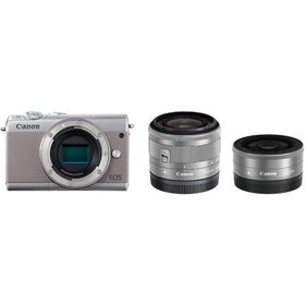 キヤノン Canon EOS M100 EF-M 15-45mm 22mm 単焦点 ダブルレンズキット グレー ミラーレス一眼 カメラ 中古