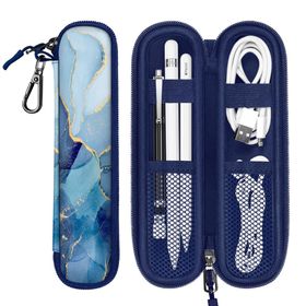 Fintie Apple Pencil ケース バッグ 収納ケース 柔らかいネオプレン製 紛失防止ポケット ゴムバンド固定 Apple Pencil (USB-C) / Apple Pencil 第1/2 世代 Pencil 用 収納 保護ケース(柄 X マーブルブルー)