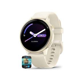 Garmin 010-02985-01 VIVOACTIVE 6 Health and Fitness GPS Smartwatch Bone with Silicone Band Bundle with 2 YR CPS Enhanced Protection Pack