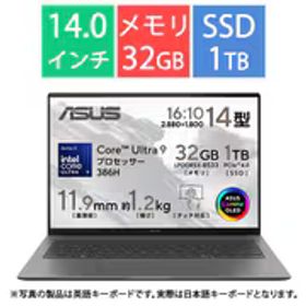 エイスース ASUS ノートパソコン/ASUS Zenbook S14 （UX5406）/14型/Core Ultra 9 プロセッサー 386H/メモリ 32GB/SSD 1TB/Windows 11 Home/Microsoft 365 Personal（24ヶ月版） or Office Home ＆ Business 2024 選択可/アントリムグレー UX5406AA-T3U9321GRS