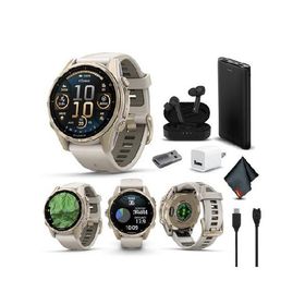 Garmin Fenix 8 43MM AMOLED Sapphire Premium Multisport GPS Smartwatch Soft Gold with Fog Gray/Sandstone Silicone Band, Built-in LED Flashlight Bundle