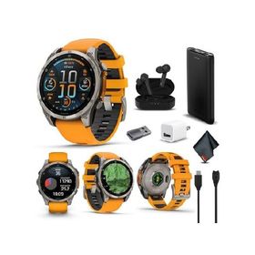 Garmin Fenix 8 47MM AMOLED Sapphire Premium Multisport GPS Smartwatch Titanium with Spark Orange/Graphite Silicone Band, Built-in LED Flashlight, Fitn