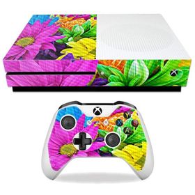 MightySkins Carbon Fiber Skin for Microsoft Xbox One S - Colorful Flowers | Protective, Durable Textured Carbon Fiber Finish | Easy to Apply, Remove,