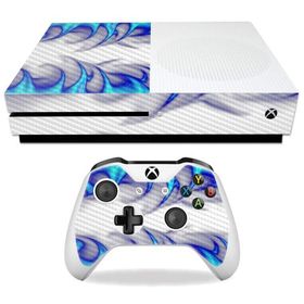MightySkins Carbon Fiber Skin for Microsoft Xbox One S - Blue Fire | Protective, Durable Textured Carbon Fiber Finish | Easy to Apply, Remove, and Cha
