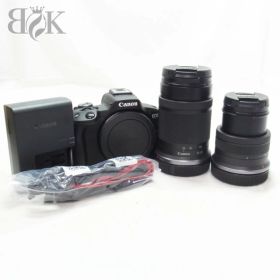 美品 キャノン EOS R50 デジタル一眼 ダブルズームキット RF-S18-45mm F4.5-6.3 IS STM φ49mm + 55-210 F5-7.1 IS STM 通電確認済 中古＋【中古】