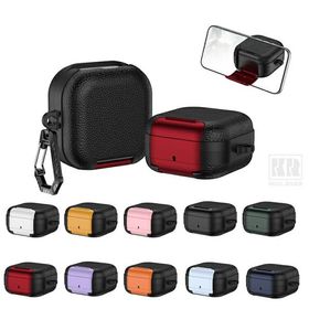 Insta Galaxy Buds4対応 ケース 耐衝撃 Buds4 Pro カバーカラビナ付き PUレザー スタンド機能あり Qi充電 ワイヤレス充電対応 シンプル 保護カバー