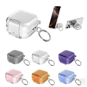 Insta Galaxy Buds4対応 ケース Buds 4 Pro クリア カバー 透明 耐衝撃 TPU ソフト ケース スタンド機能あり シンプル カラビナ付き クリアケース