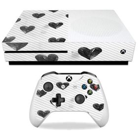 MightySkins Carbon Fiber Skin for Microsoft Xbox One S - Ink Hearts | Protective, Durable Textured Carbon Fiber Finish | Easy to Apply, Remove, and Ch