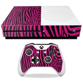 MightySkins Carbon Fiber Skin for Microsoft Xbox One S - Pink Zebra | Protective, Durable Textured Carbon Fiber Finish | Easy to Apply, Remove, and Ch