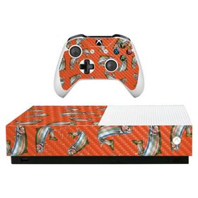MightySkins Carbon Fiber Skin for Microsoft Xbox One S All-Digital Edition - Trout Collage | ProtectiveTextured Carbon Fiber Finish | Easy to Apply, R