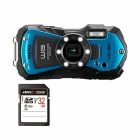 デジタルカメラ PENTAX WG-90 BLUE ＋ 32GB SDHCメモリカード 1セット デジカメ カメラ 写真 PC パソコン 周辺機器 家電(メーカー直送)