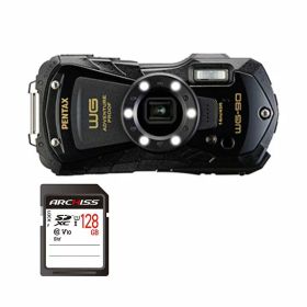 PENTAX デジタルカメラ WG-90 ブラック ＋ 128GB SDXCメモリカード 1セット デジカメ カメラ 写真 PC パソコン 周辺機器 家電 黒 アウトドアでも安心 防水・耐衝撃デジタルカメラと大容量メモリカードのセットで、思い出をたくさん収めよう ブラックカラーでスタイリッシュ