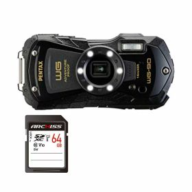【送料無料】PENTAX デジタルカメラ WG-90 ブラック ＋ 64GB SDXCメモリカード 1セット デジカメ カメラ 写真 PC パソコン 周辺機器 家電