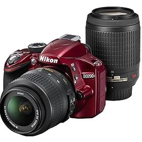 【中古】Nikon デジタル一眼レフカメラ D3200 200mmダブルズームキット 18-55mm/55-200mm レッド D3200WZ200RD