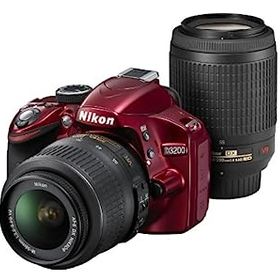 【中古】Nikon デジタル一眼レフカメラ D3200 200mmダブルズームキット 18-55mm/55-200mm付属 レッド D3200WZ200RD