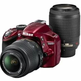 【中古】［非常に良い］Nikon デジタル一眼レフカメラ D3200 200mmダブルズームキット 18-55mm/55-200mm付属 レッド D3200WZ200RD