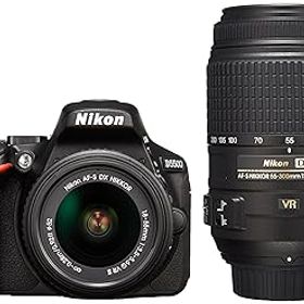 【中古】(良い)Nikon デジタル一眼レフカメラ D5500 ダブルズームキット ブラック 2416万画素 3.2型液晶 タッチパネルD5500WZBK