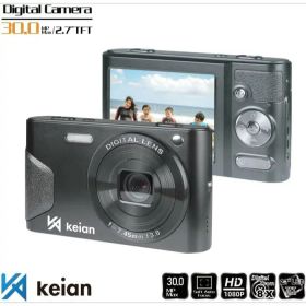 恵安 KEIAN コンパクトデジタルカメラ 3000万画素 フルHD動画撮影 オートフォーカス 8倍デジタルズーム 顔認識機能 ポートレイト スマイルキャッチ機能 笑顔 自動撮影 軽量 コンパクト 高機能 ブラック KDC800BK