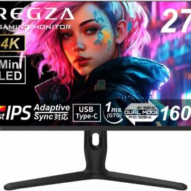 REGZA ゲーミングモニター 27インチ Mini LED 量子ドット 4K 160Hz/FHD 320Hz デュアルモード 1ms(GTG) HDR1400 Fast IPS USB Type-C対応 Adaptive Sync HDMI対応 RM-G278R