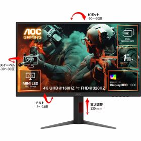 AOC ゲーミングディスプレイ 27型/3840×2160/ブラック U27G4XM/11