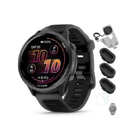 Garmin 010-02971-00 Forerunner 570-47mm GPS Smartwatch Aluminum and Black Band Bundle with Deco Essentials Charging Dock, Deco Essentials Silicone Dus
