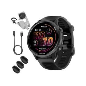 Garmin 010-02971-00 Forerunner 570-47mm GPS Smartwatch, Aluminum and Black Band Bundle with Deco Essentials Charging Dock, 3X Silicone Dust Cover and