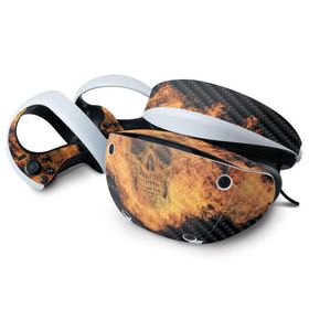 MightySkins Carbon Fiber Skin Compatible with Sony Playstation VR2 - Fire Skull | Protective, Durable Textured Carbon Fiber Finish | Easy to Apply ＆