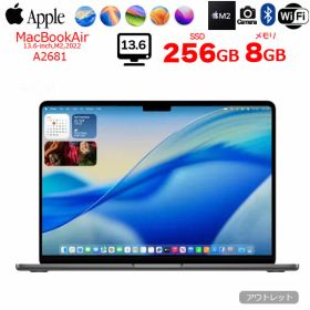 【中古パソコン】Apple MacBook Air 13.6inch MLXW3J/A A2681 2022 TouchID [Apple M2 8コア 8G SSD256GB 無線 BT カメラ 13.6 Space Gray]：アウトレット