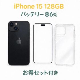 iPhone 15 AU SIMロック解除済み Black 128GB バッテリー86% 中古A フルセット付き