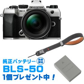 今なら純正スペアバッテリープレゼント！ OM SYSTEM オーエムシステム OM-5 Mark II 12-45mm F4.0 PROレンズキット シルバー＋P-CB-296(ディープグレー) セット