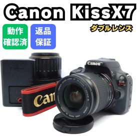 Canon EOS Kiss X7 ダブルレンズキット 小型軽量一眼レフ EF28-80mm/EF35-135mm USM望遠レンズ 手振れ補正 バッテリー付き 充電器付き デジタル一眼レフ 初心者おすすめ【動作確認済み】